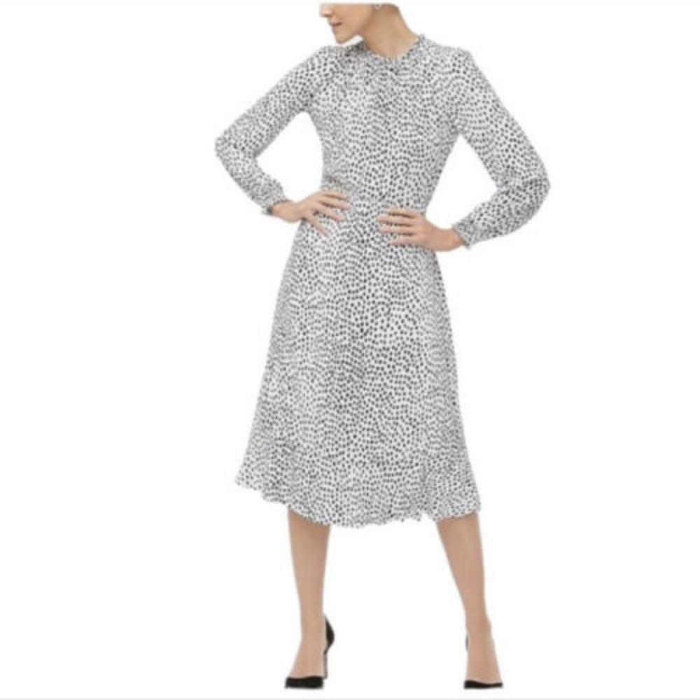 J. Crew Ruffle-Neck Peasant Dress White Leopard Print Knee-Midi Size 2.